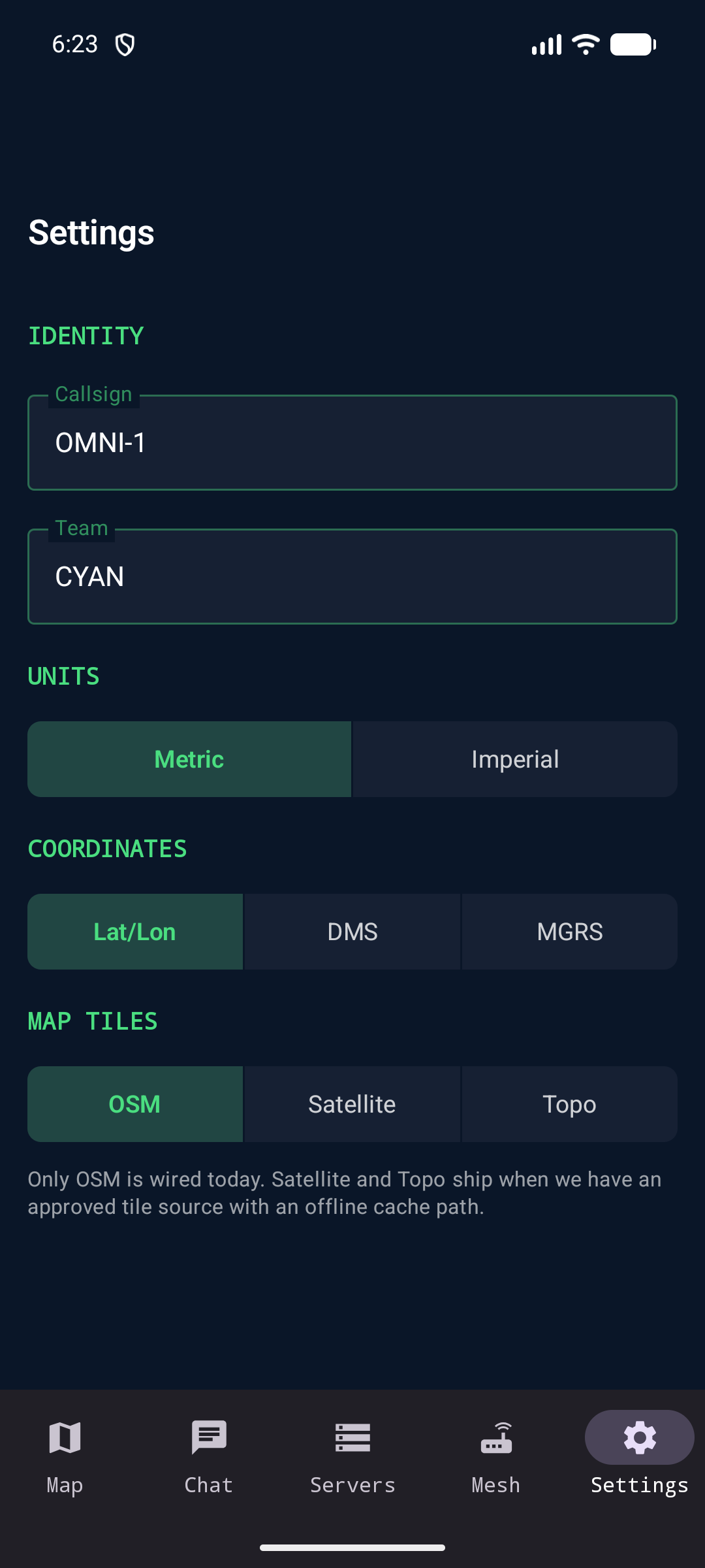 OmniTAK identity and team settings
